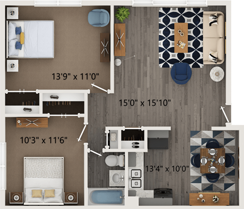The Barrington Floor Plan at Hanover Park Blu Apartments, Hanover Park, IL